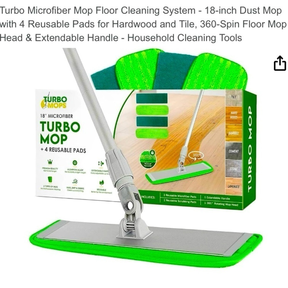 Turbo Mop Micro Fiber Floor Cleaning System - 4 Cleaning Pads Included
